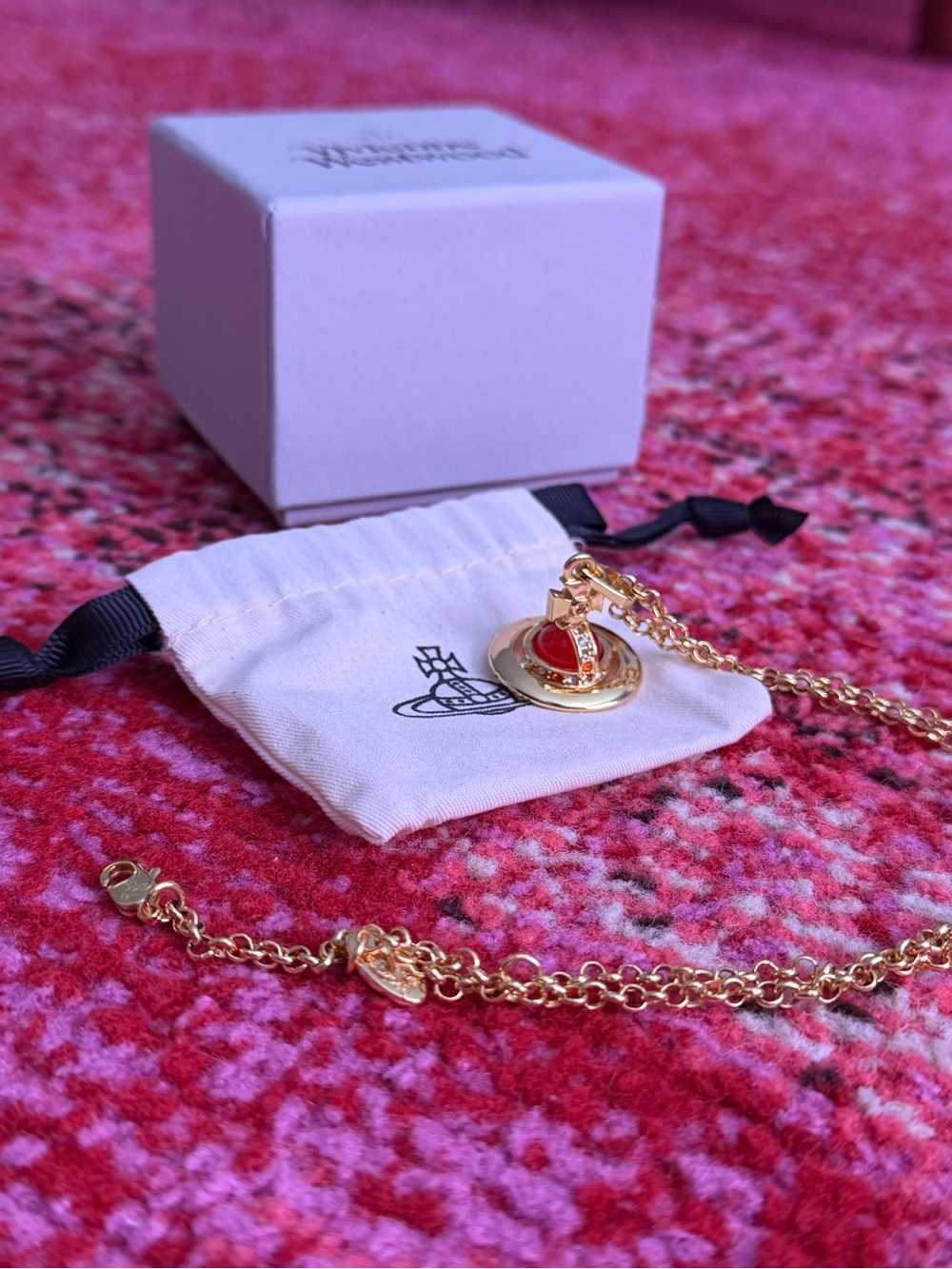 Vivienne Westwood gold tone and red small orb pendant necklace